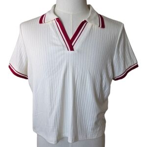 NWT Marled Cropped Polo Style Sweater White Red XL